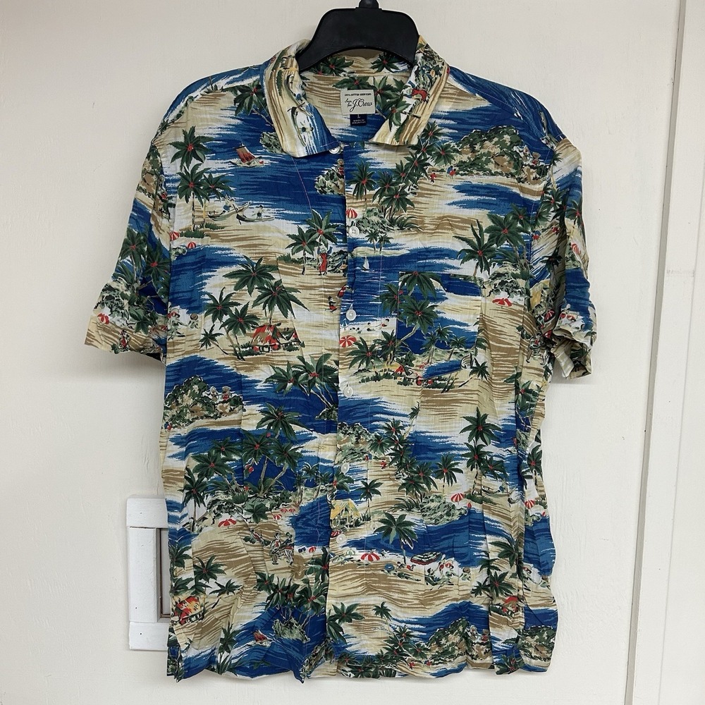J. Crew 100% Cotton Shirting Hawaiian Printed Button Down Collared Shirt Men’s L